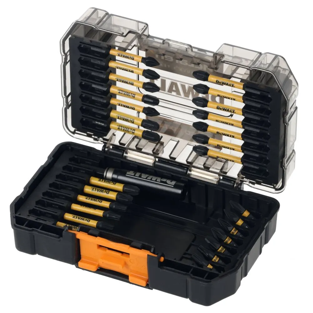 Pildil on näha DeWalt FLEXTORQ McLaren F1 Team Special Edition 28-osaline löökotsakute komplekt, kus on erinevaid...