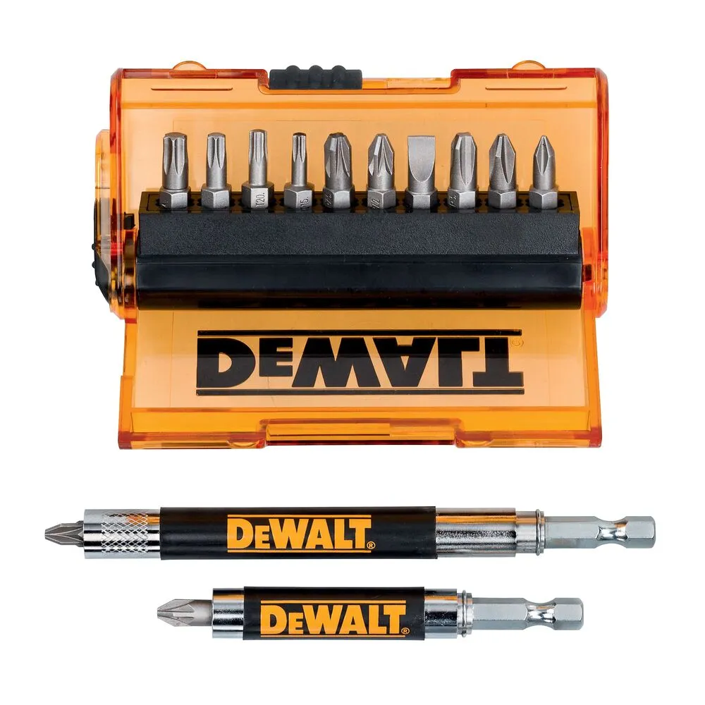 Pildil on näha DeWalt otsakute komplekt DT71502-QZ, mis sisaldab 14 osa, ning kaks magnetpeaga kruvikeerajat.