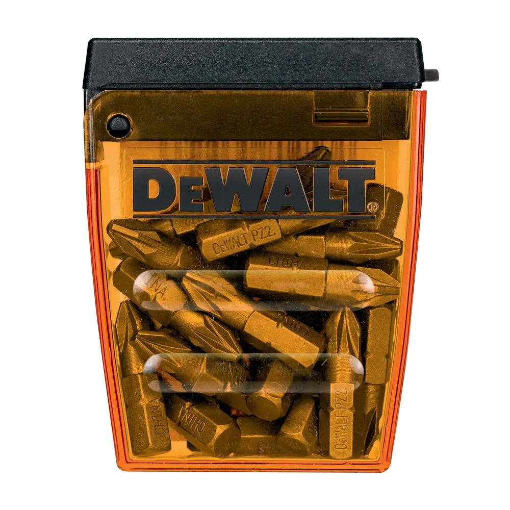 Pildil on näha DeWalt PZ2 otsakute komplekt karbis, mis sisaldab 25 mm pikkuseid otsakuid.