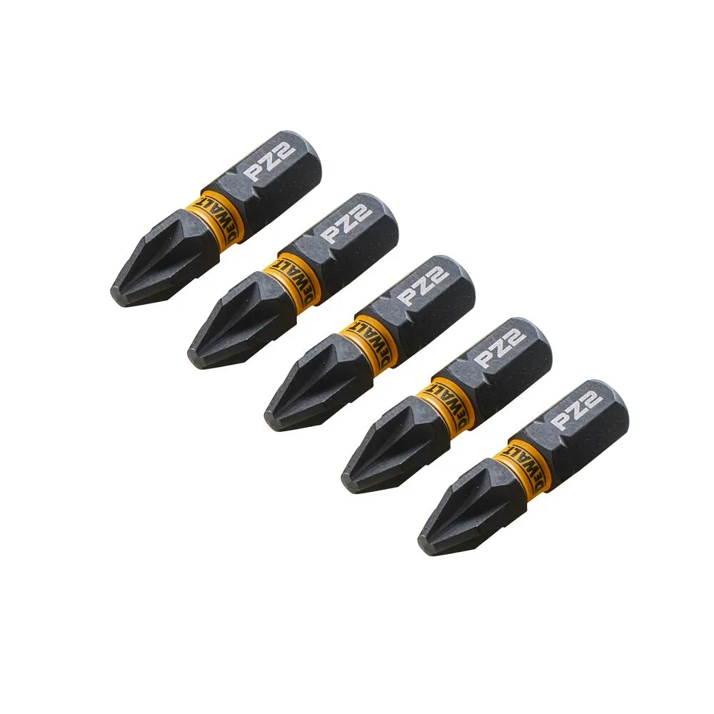 Pildil on viis musta ja kollase DeWalt löökotsakut PZ2.