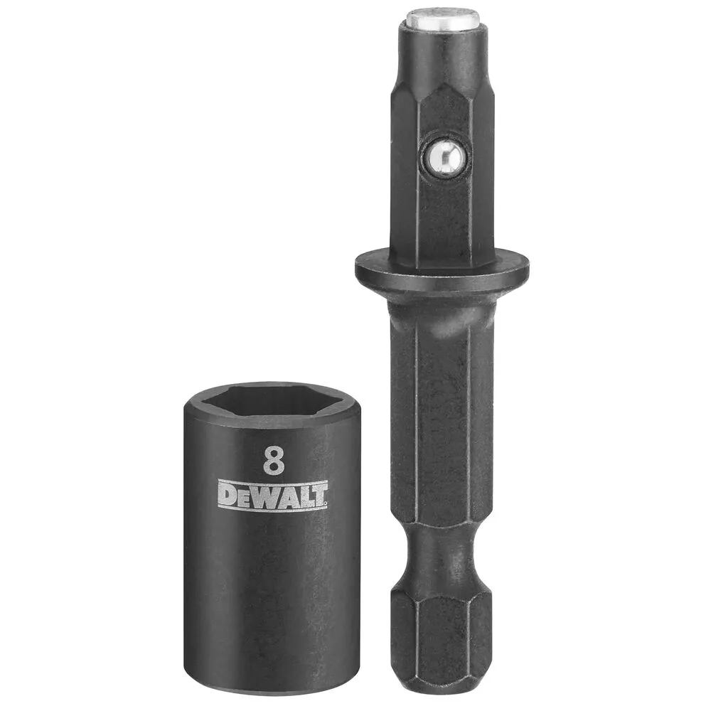 Pildil on näha DeWalt 8 mm puhastatav padrunotsak koos vastava ajamiga.