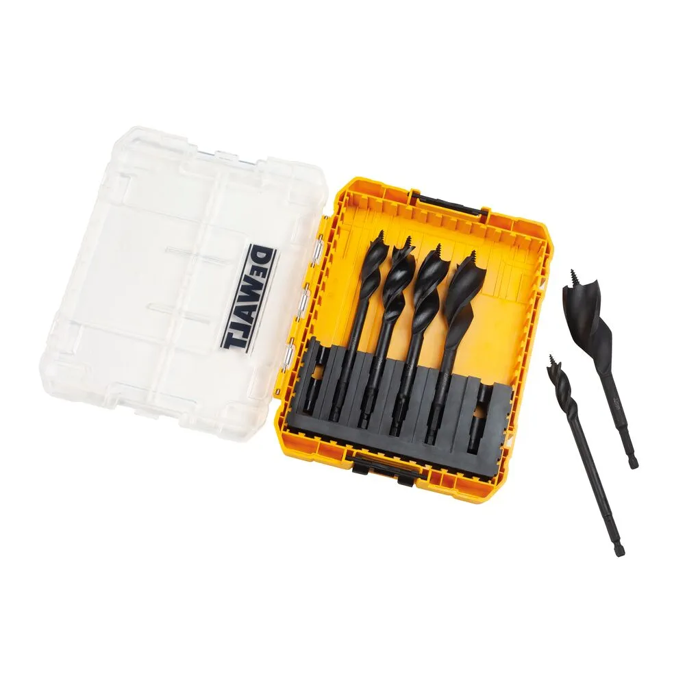Pildil on näha DeWalt puidupuuride komplekt EXTREME, mis sisaldab kuut erineva suurusega puuri.