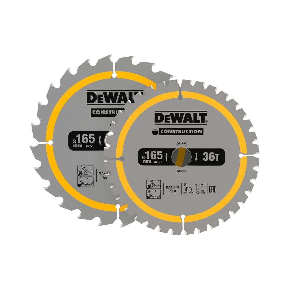 DeWalt saw blades DT1950 CSB 165 X 20 mm 24T 36T, 2 pcs