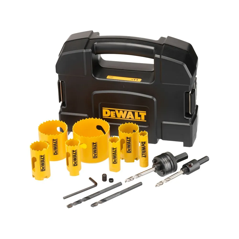 Pildil on näha DeWalt 11-osaline augusaagide komplekt, mis sisaldab erineva suurusega augusaage, pilootpuure ja...