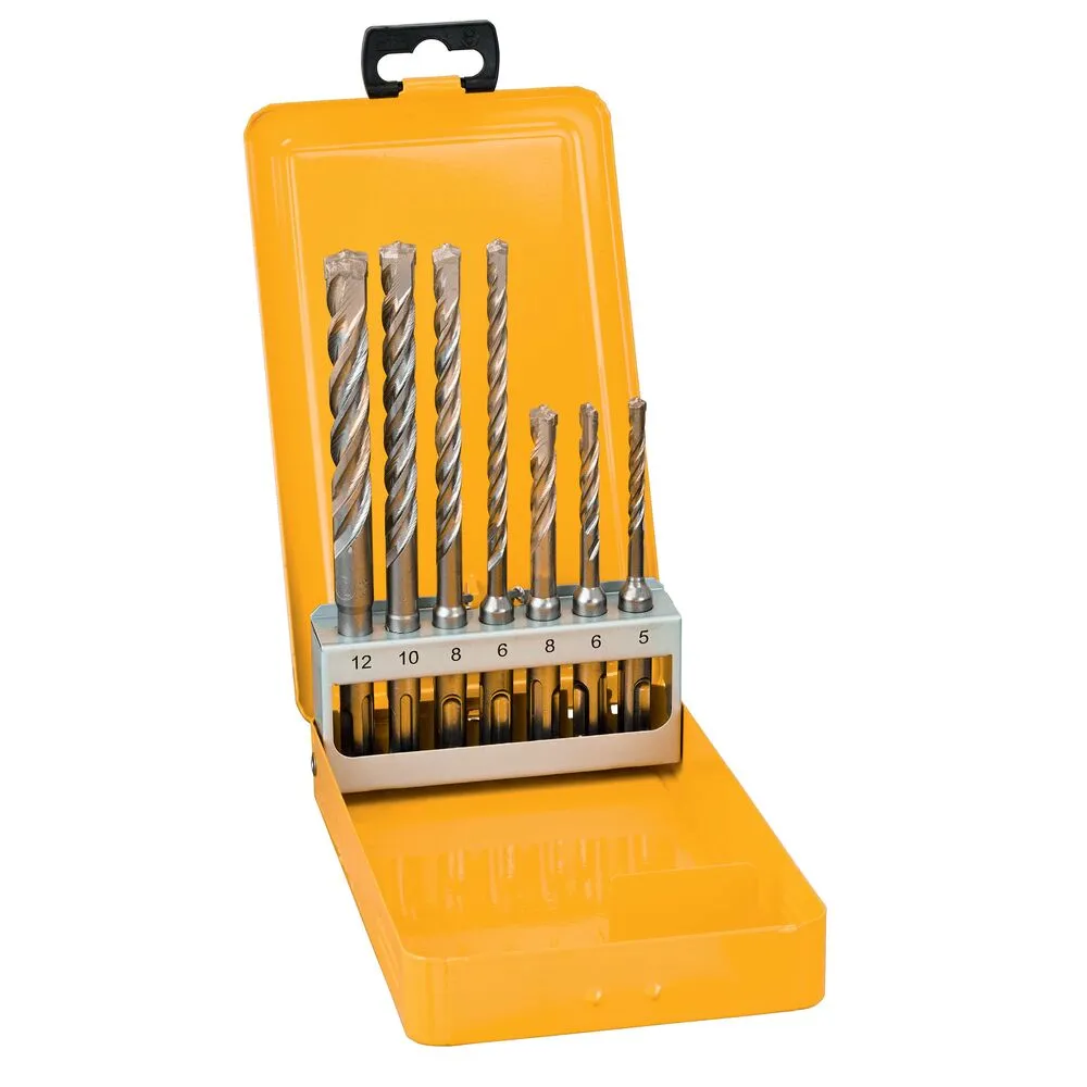 Pildil on näha DeWalt betoonipuuride komplekt Extreme 2 SDS-Plus 5-12 mm 7-osaline, mis sisaldab erineva suurusega...