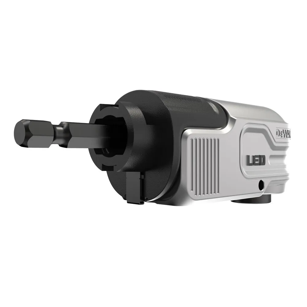 Pildil on kujutatud Dewalt HEX Impact nurgaadapter LED-valgustusega, millel on kuuskantpeaga otsik.