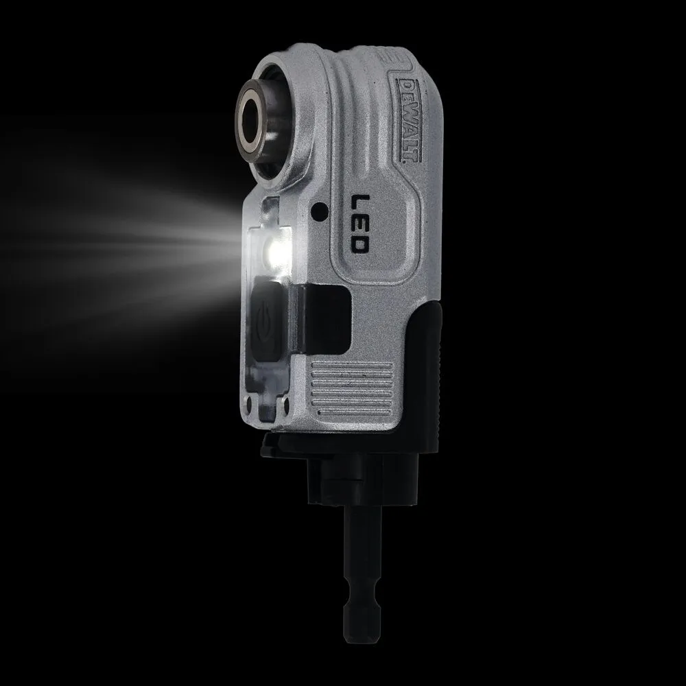 Pildil on näha Dewalt HEX Impact nurgaadapter LED-valgustusega, mida kasutatakse metallist profiili külge kinnitamiseks.