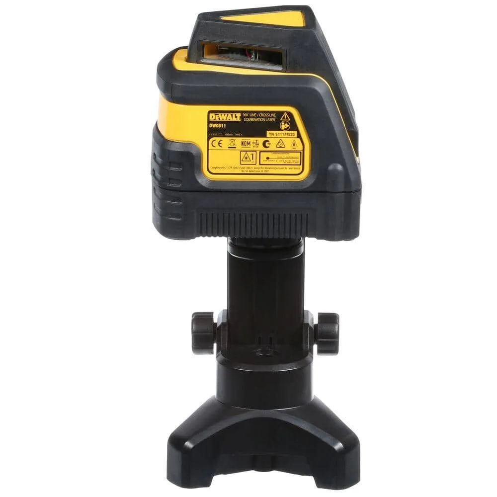 Pildil on näha DeWalt lasernivelliir DW0811 mustal alusel.