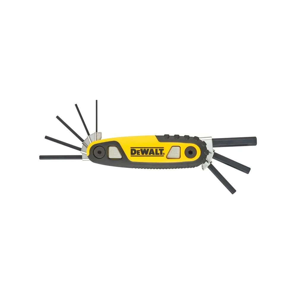 Pildil on näha kollane ja must Dewalt kuuskantvõtmete komplekt.