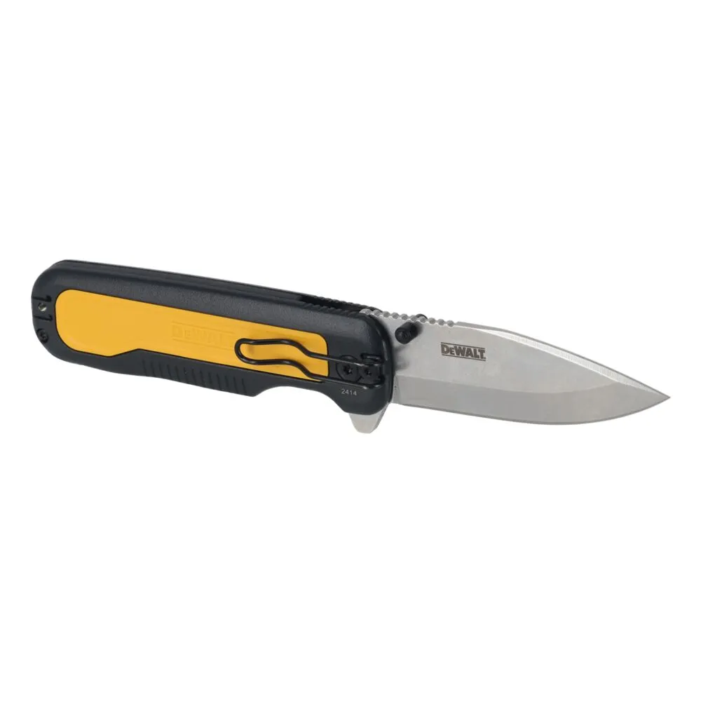 Pildil on näha Dewalt DWHT10993 kokkuklapitav taskunuga, millel on must ja kollane käepide.