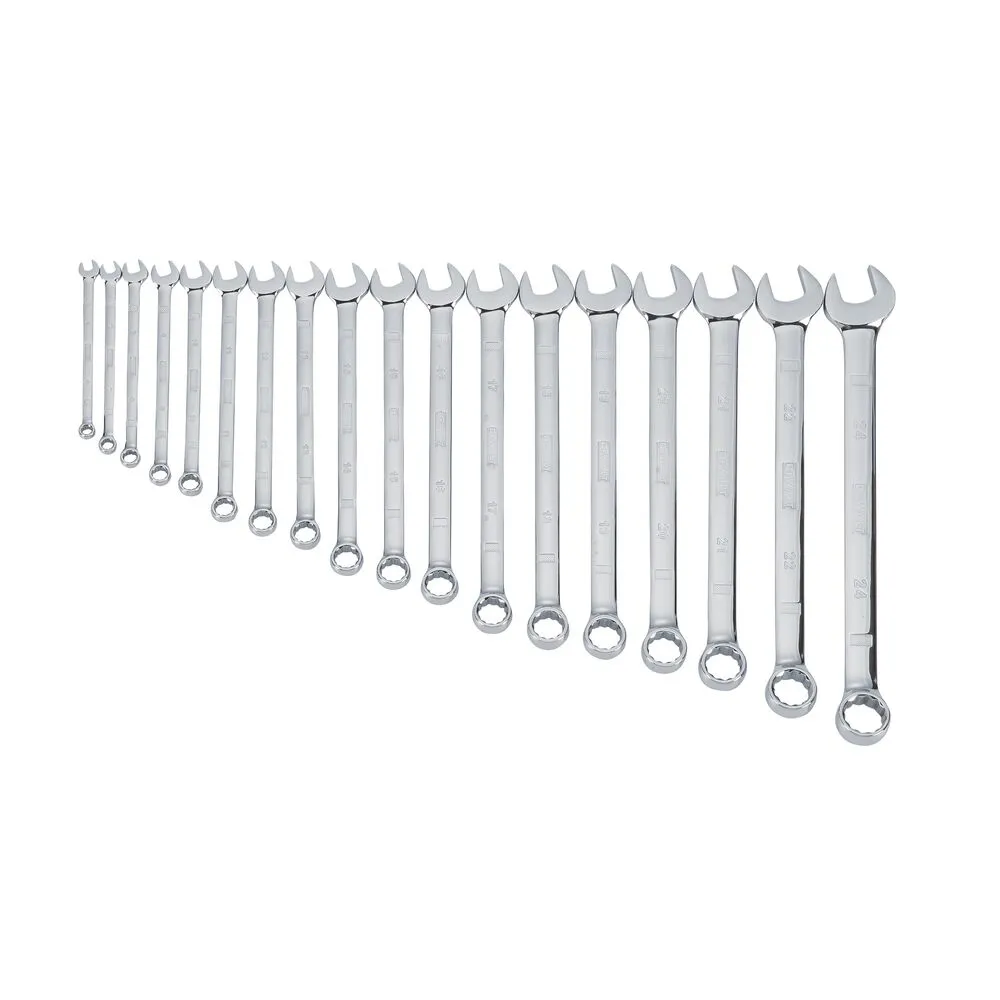 Pildil on näha 18-osaline Dewalt lehtsilmusvõtmete komplekt suurusega 6-24 mm.