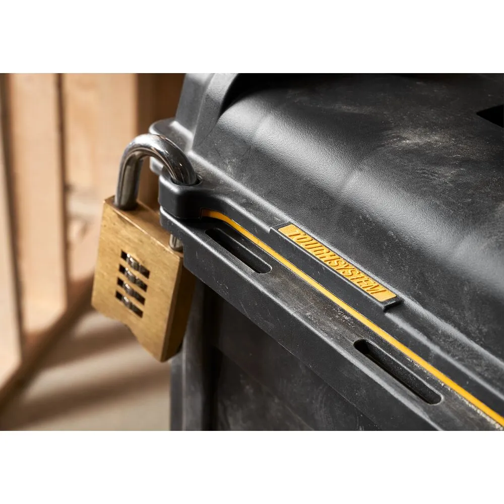 Pildil on lukuga Dewalt TOUGHSYSTEM 2.0 poole laiusega sügav kast, millel on ülaosas karastatud terasest käepide ja...