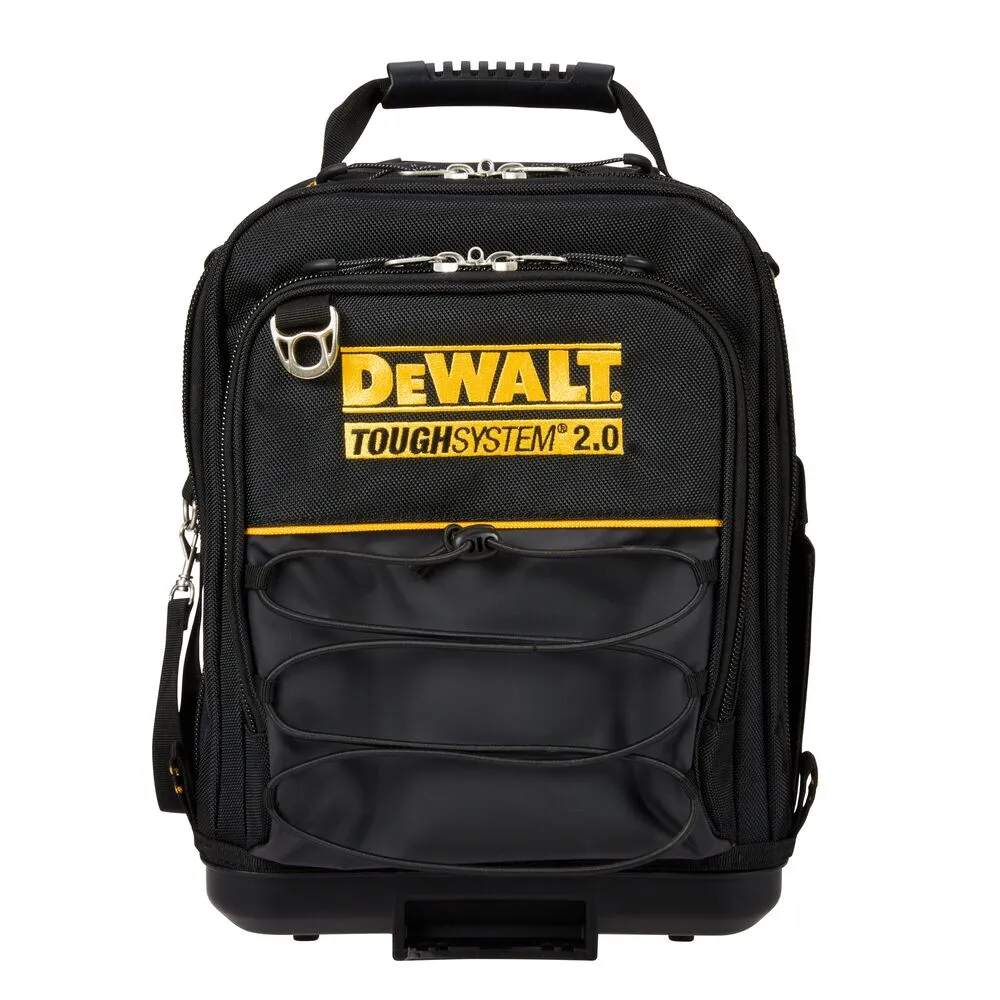 Pildil on näha must Dewalt TOUGHSYSTEM 11" tööriistakott, millel on kollased logod ja detailid.