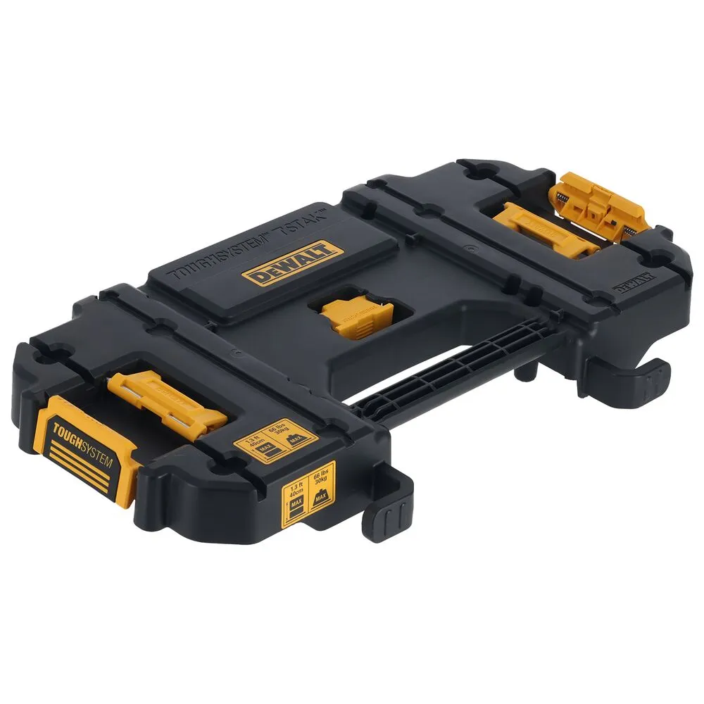 Pildil on kujutatud Dewalt tolmuimeja hoiuriiulisüsteemi DWV9510-XJ, mis on valmistatud mustast plastist ja millel on...