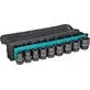 Pildil on Makita IMPACT BLACK 1/2" 8-21 mm löökpadrunite komplekt, mis sisaldab kaheksat padrunit ja on paigutatud hoiukotti.