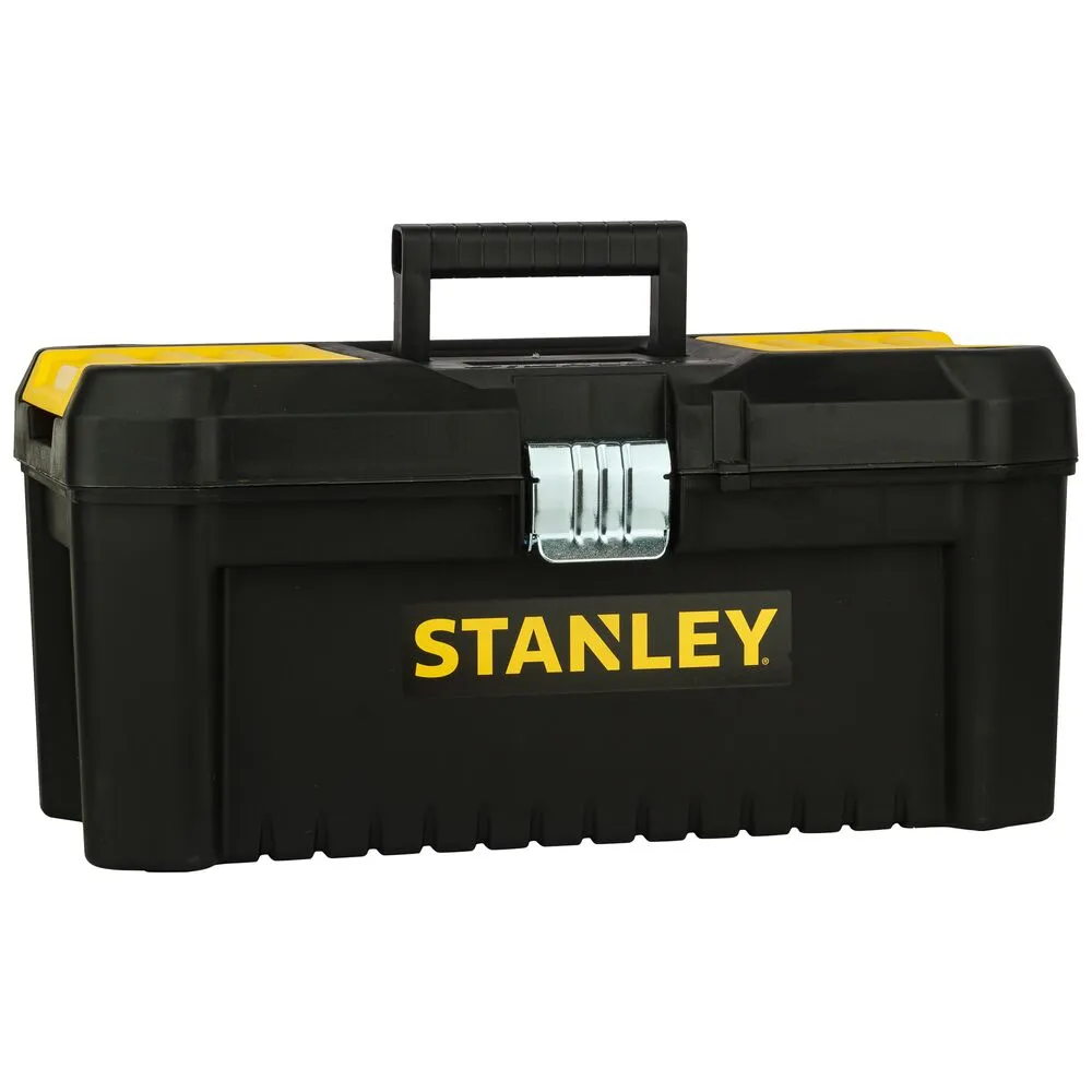 Pildil on must Stanley tööriistakast kollaste detailide ja logo, millel on kirjas "STANLEY".