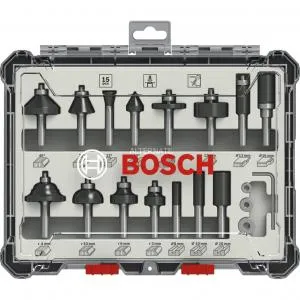 Bosch frezų komplektas su 8 mm kotu, 15 dalių