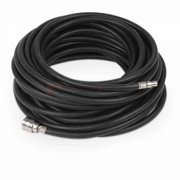 Pildil on mustast kummist Powerplus Air suruõhuvoolik, mis on keritud rullile.