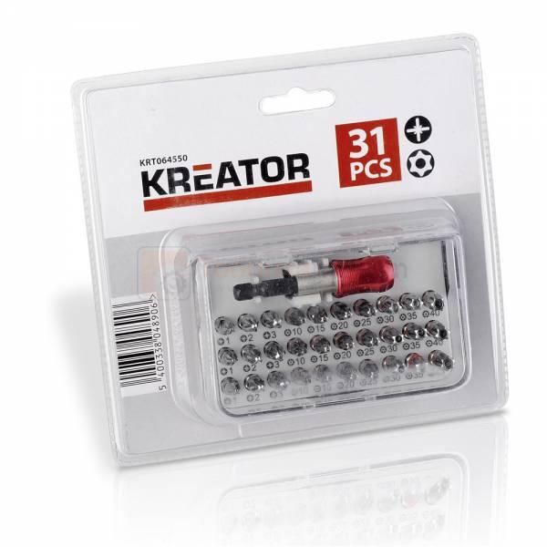 Pildil on Kreator 31-osaline otsakute komplekt, mis sisaldab erinevaid otsakuid ja käepidet.