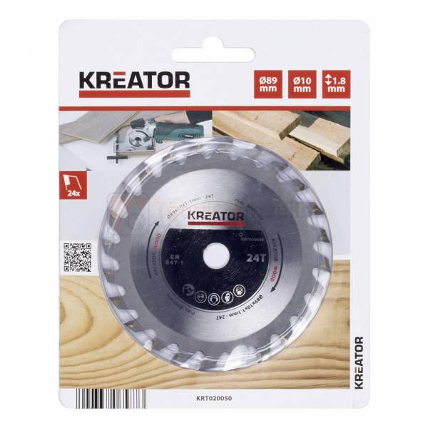 Pildil on Kreator saeketas puidule, millel on 24 hammast ja mille mõõtmed on 89 x 10 mm.