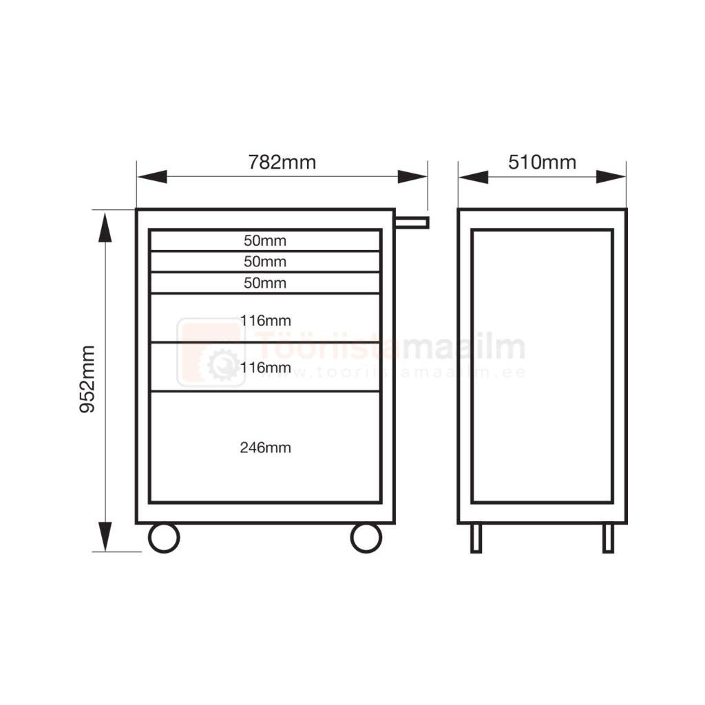 Tööriistakäru Bahco E72 675 x 500 x 950 mm, 6 sahtliga, oranž 2