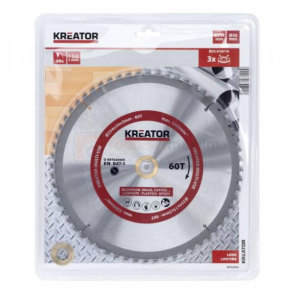 Pildil on Kreator saeketas, millel on 60 hammast, läbimõõt 254 mm ja mis on pakitud läbipaistvasse pakendisse.