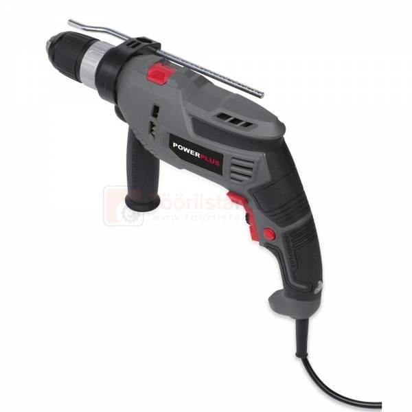 Pildil on Powerplus E lööktrell POWE10030, millel on must ja hall korpus, punased detailid ja küljel asuv käepide.