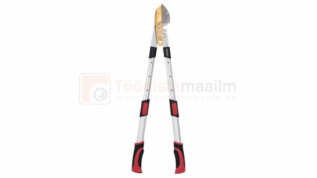 Pildil on näha Kreator pikendatavad oksakäärid, millel on pikad käepidemed ja terav lõikepea.