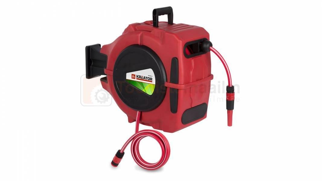 Pildil on punane Kreator KRTGR6710 voolikupool, millel on 20 meetri pikkune voolik.