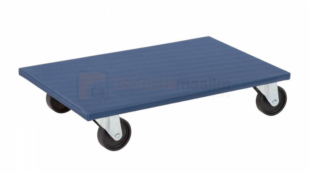 Pildil on sinine Kreator kauba transportimise alus, millel on neli ratast.