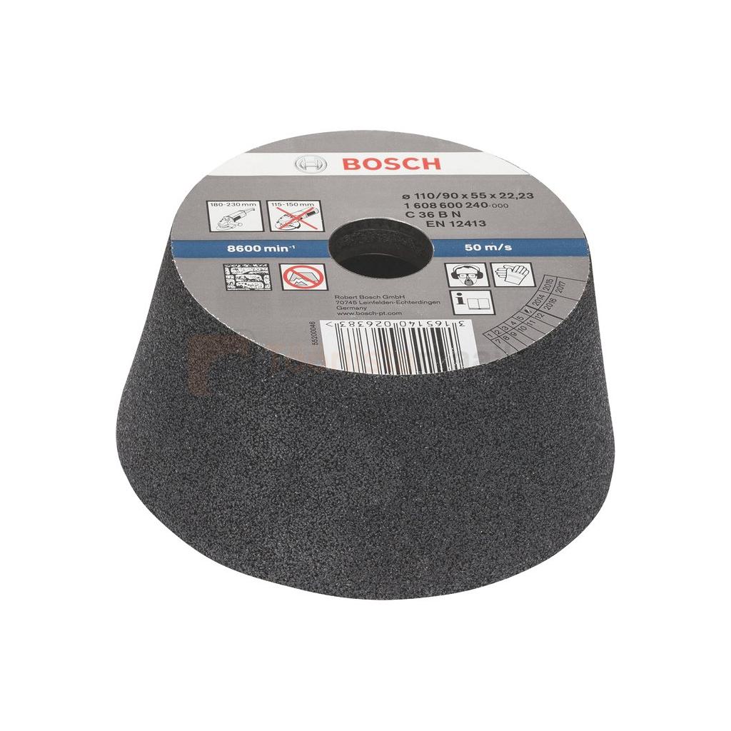 Pildil on Bosch kooniline kausskäi kivile ja betoonile, millel on näha toote nimi, tehnilised andmed ja ohutusnõuded.