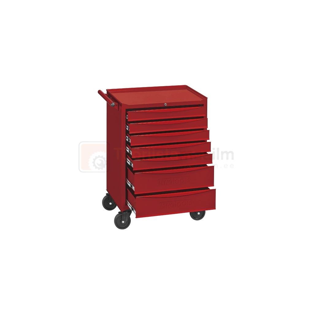 Pildil on punane Teng Tools TCW707EV tööriistakäru, millel on mitu sahtlit ja rattad.