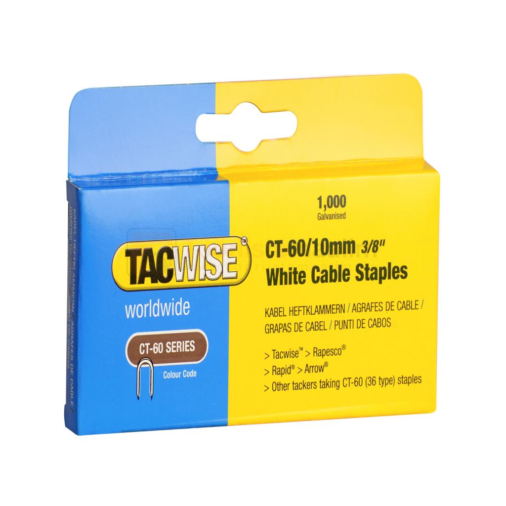 Klambrid Tacwise, kaablile, CT-60/10mm, valged - 1000tk