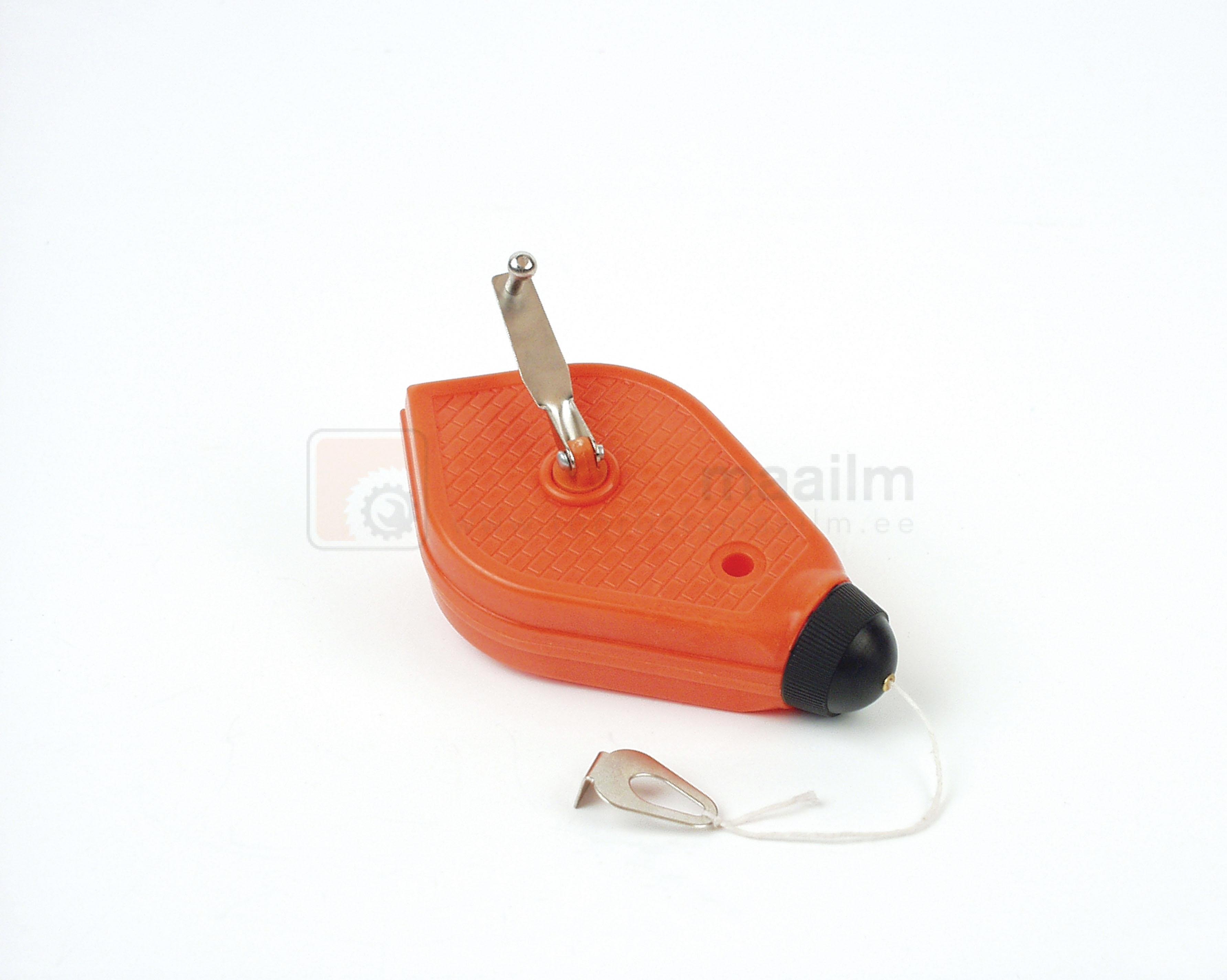 Pildil on oranž Mannesmanni 30 meetrine märkimisnöör, millel on näha nöör ja selle otsas olev kinnitus.