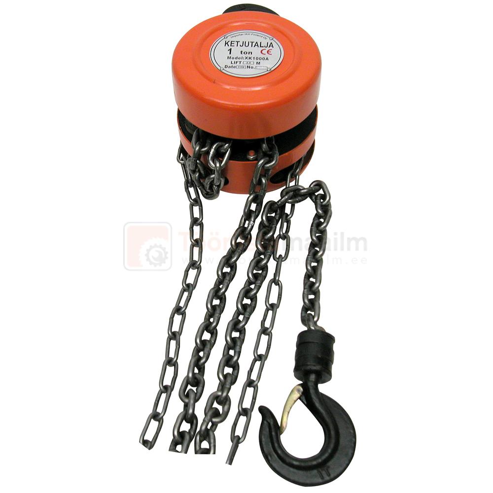 Pildil on Strongline'i kett-tali, millel on oranž korpus, kett ja konks.