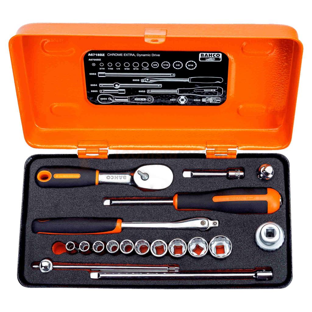 Kaksteistkantpadrunite komplekt Bahco 1/4" 3/16"-9/16", 18-osaline