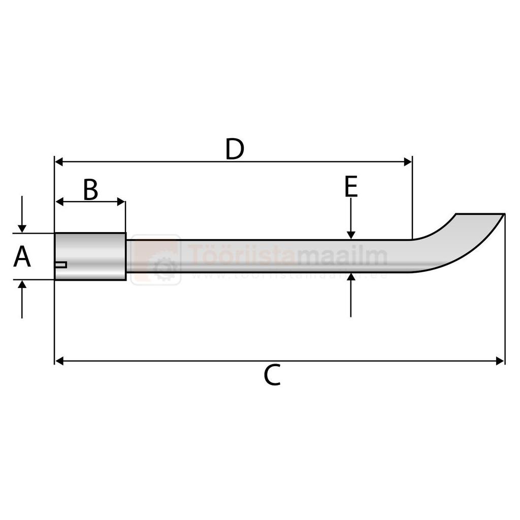 Pildil on summutitoru kroomitud 101 mm, millel puuduvad mõõtmed A, B, C, D ja E.